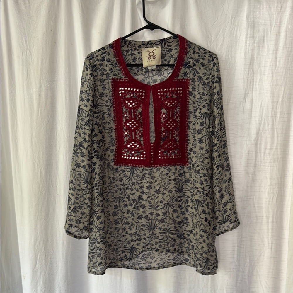 FIGUE silk tunic top with mirrored bib front
